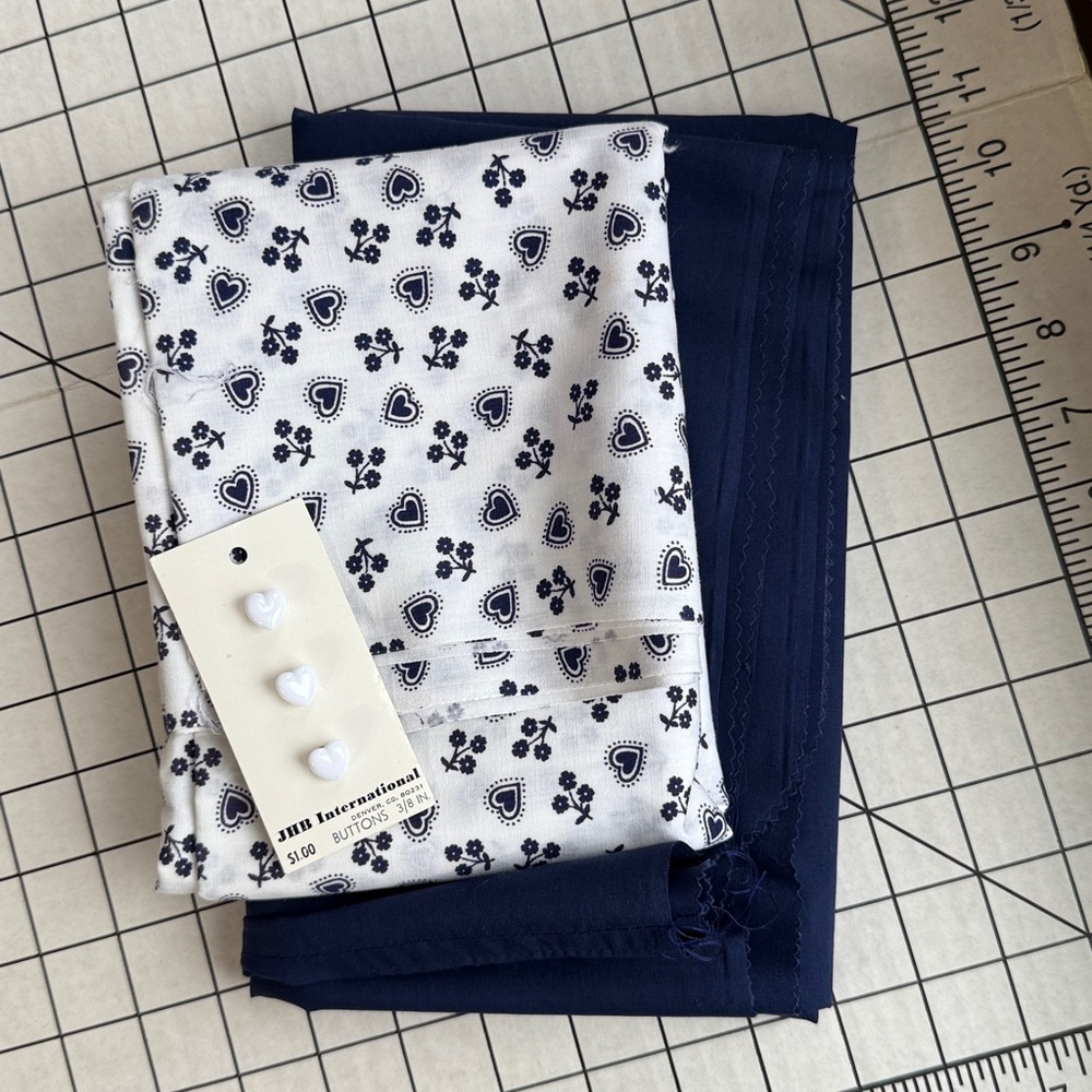 Vintage Navy Blue & White Cotton Fabric Bundle – 2 Yards Solid + 1.25 Yards